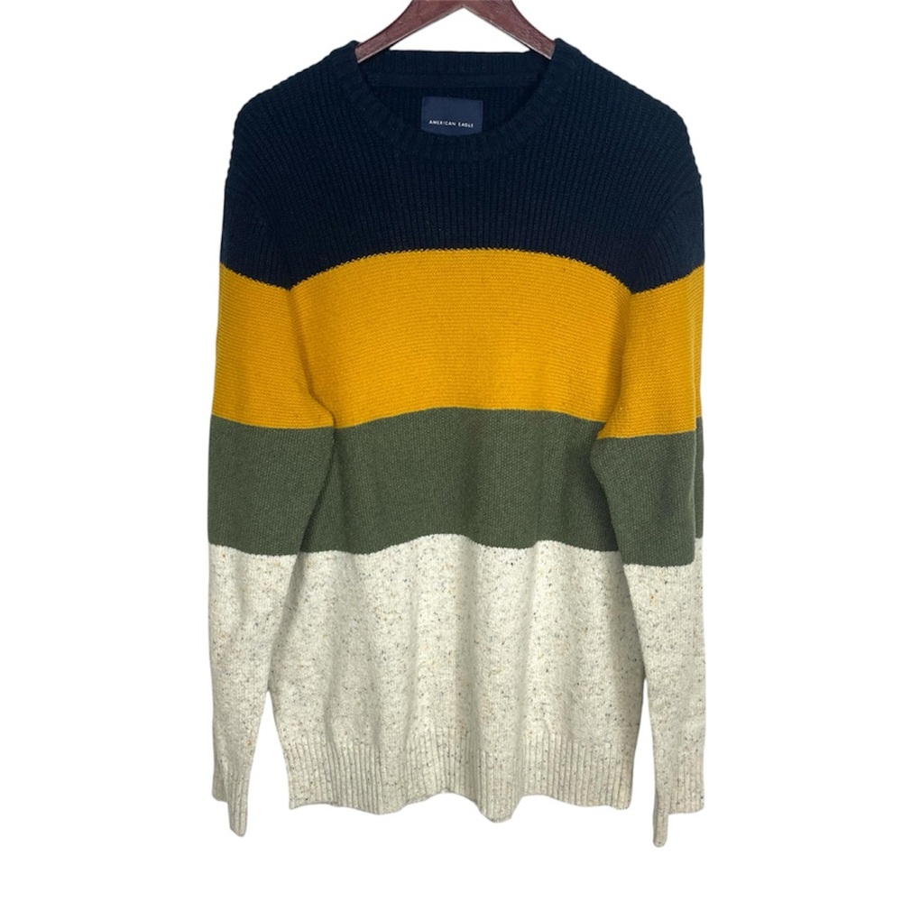 American Eagle Men's Wool Blend Color Block Warm Knit Sweater Size Large